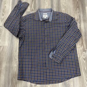 Jos. A. Bank 1905 Mens XL Modern Fit Plaid Button Down Shirt Blue Brown Cotton